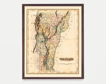 Vermont Map - Map Art - Map Decor - State Map - Vermont Art - Vermont Decor - Vermont Wall Art - Old Map - Map Wall Decor - Vermont Gift