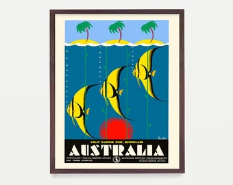 Australia Poster - Australia Art  Australia Print  Australia Travel Poster  Great Barrier Reef - Australian Art - Travel Poster - Gold Coast