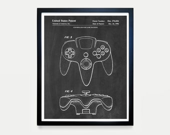 Video Game Controller Patent Poster, Video Game Wall Art, Gamer Gift, Kids Room Decor, Vintage Gaming