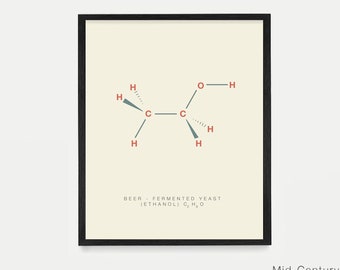 Beer Molecule Poster, Ethanol Molecule Print, Molecule Wall Art, Bar Decor, Fermented Yeast Molecule, Kitchen Design