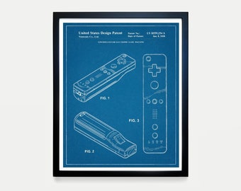 Video Game Controller Patent Poster, Video Game Wall Art, Gamer Gift, Kids Room Decor, Vintage Gaming