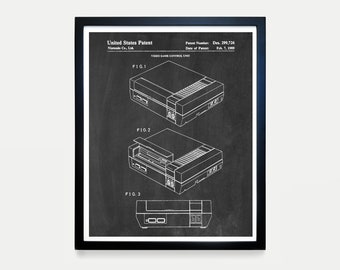 Video Game Console Patent Poster, NES Patent, Video Game Wall Art, Gamer Gift, E Sports, Kids Room Decor, Video Game Poster