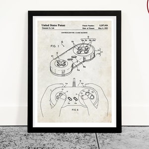 Video Game Controller Patent Poster, Video Game Wall Art, Gamer Gift, Kids Room Decor, Vintage Gaming