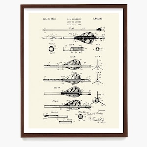 Archery Patent Poster, Bow Hunting Wall Art Gift, Cabin Decor, Arrow Patent Print