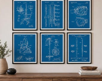 Ski Patent Art Print Set: Vintage Ski Lodge Decor