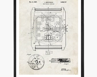 Watch Patent Art Print: Mechanical Diagram, Men's Office Decor