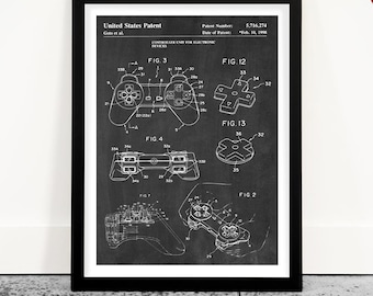 Patentkunstprint videogamecontroller: gamerkamerdecoratie