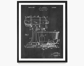 Stand Mixer Poster Print Culinary Gifts Kitchen Art Mixer Blueprint Cooking Gift