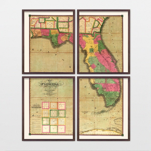 Antike Florida Karte Kunstdruck: Vintage State Wanddekoration