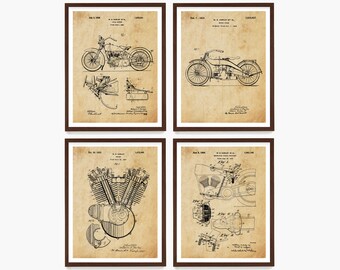 Vintage Motorcycle Patent Art Print Set: Garage Decor
