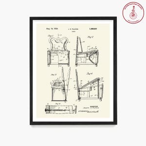K&ouml;nnte beinhalten: Schwarz-wei&szlig;-Linienzeichnung einer Patentzeichnung f&uuml;r ein Stuhldesign. Das Patent ist vom 14. August 1934 und der Erfinder ist Joseph H. Pilates. Die Patentnummer lautet 1.969.901.