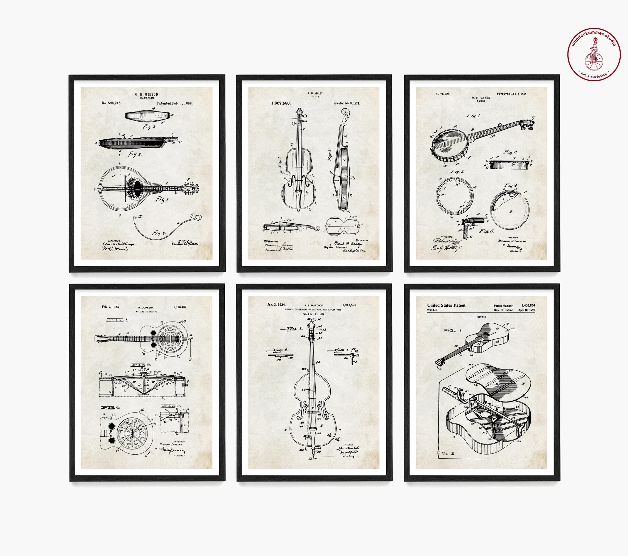 Bluegrass Music Instrument Patent Art Print: Mandolin, Banjo, Guitar ...