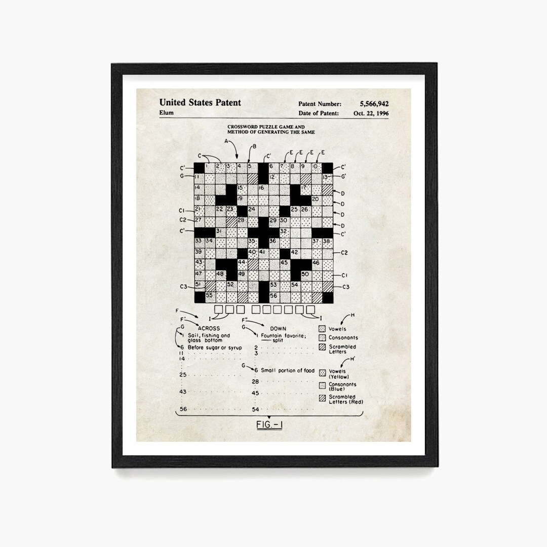 Crossword Puzzle Patent Art Times Crossword Puzzle Crossword Etsy