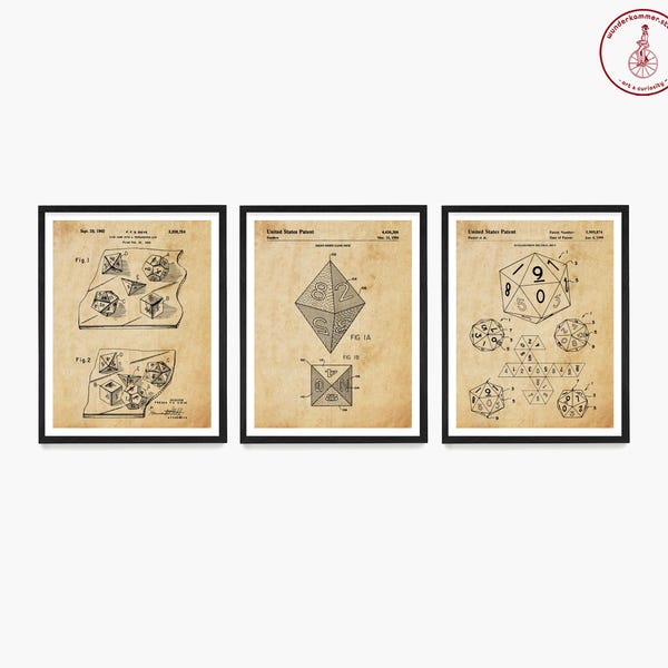 Dice Patent Art Print Set: Vintage Board Game, RPG Decor