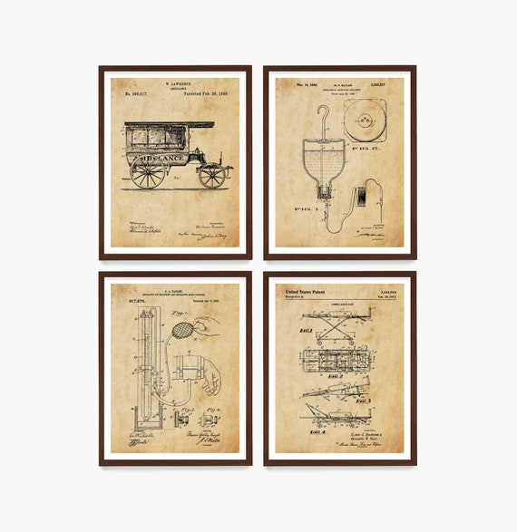 Vintage Ambulance Patent Art Print Set: Paramedic Emergency Vehicle Decor