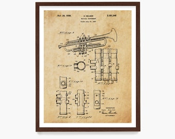 Trumpet Poster, Music Patent Poster, Band Poster, Trumpet Patent, Marching Band, Trumpet Gift, Musician Gift