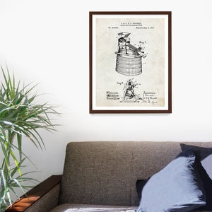 May include: A vintage patent drawing for an apparatus for making wine, patent number 404,002, patented April 4, 1889. The drawing shows a wine press with a barrel and a lever.