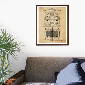 May include: A vintage, sepia-toned patent drawing for an electric magnetic motor, invented by Nikola Tesla. The patent number is 381,970 and the date is May 1, 1888. The drawing shows a detailed diagram of the motor's design.