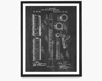 Clarinet Patent Poster, Clarinet Wall Art, Woodwind Patent, Jazz Band, Marching Band, Music Poster, Music Gift, Clarinet Gift