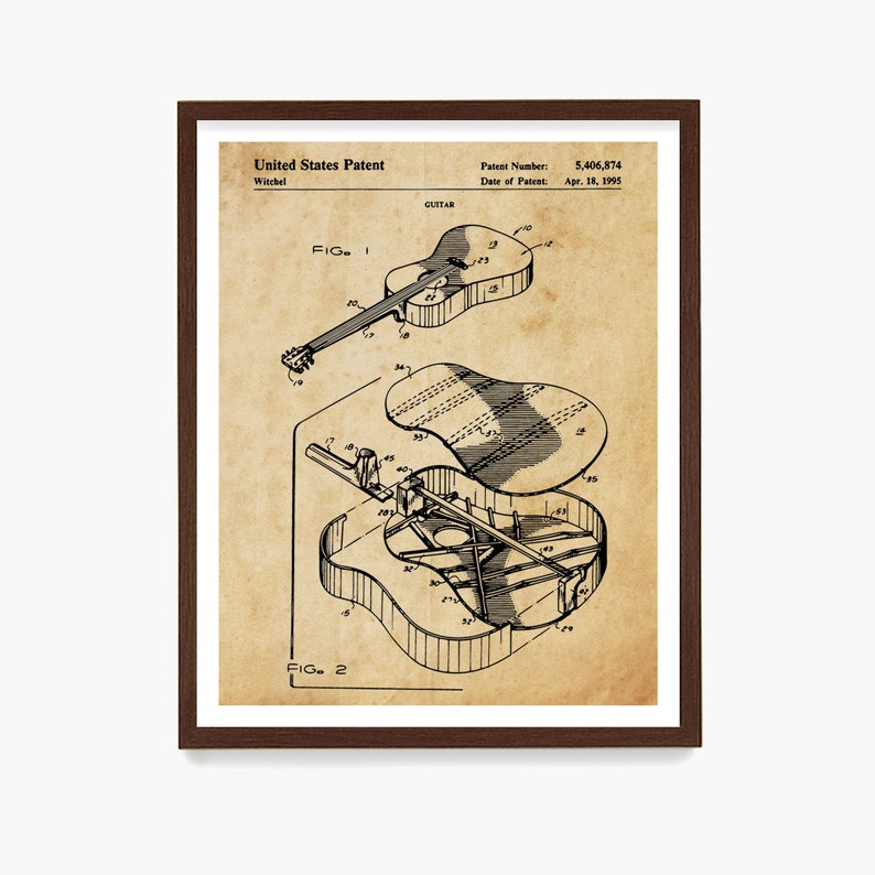 Acoustic Guitar Patent Print, Dreadnaught Guitar Poster, Guitar Wall Art, Musician Gift, Music Art, Guitar Gift Antique