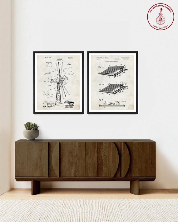 Renewable Energy Patent Art Prints: Solar & Wind Power, Modern Decor