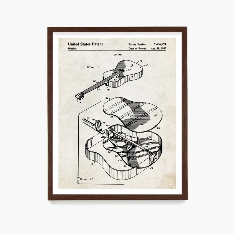 Acoustic Guitar Patent Print, Dreadnaught Guitar Poster, Guitar Wall Art, Musician Gift, Music Art, Guitar Gift Parchment