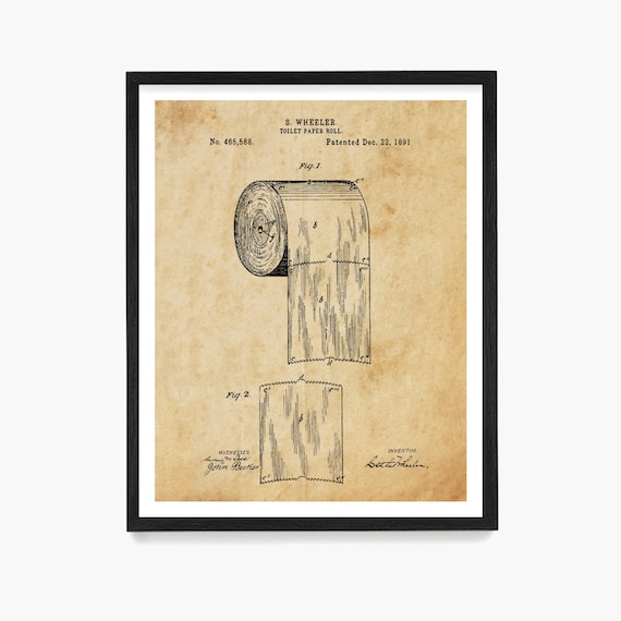 Toilet Paper Patent Print, Bathroom Wall Art, Bathroom Decor, Bathroom Remodel, Housewarming Gift, Bathroom Poster, Toilet Paper Poster