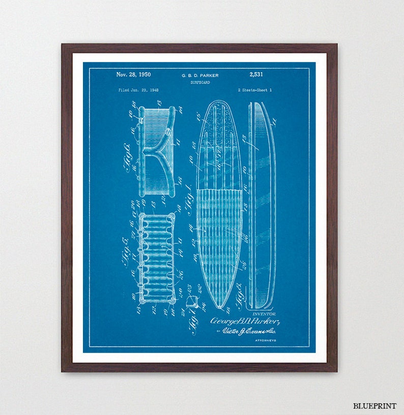 Surf Poster Surfboard Patent Surf Art Vintage Surfing Etsy