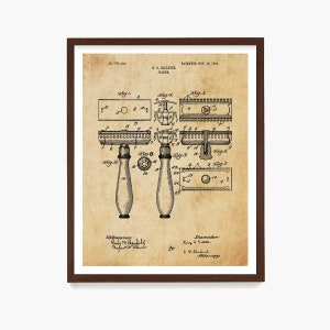 Razor Patent Art, Bathroom Wall Art, Shaving Patent, Mens Bathroom Decor, Bathroom Patent, Housewarming Gift
