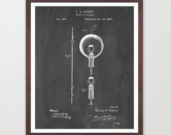Op de afbeelding: Zwart-witte illustratie van Thomas Edisons patent voor een elektrische lamp, nr. 223, gepatenteerd op 27 januari 1880. De illustratie toont een gedetailleerde tekening van de gloeilamp met het opschrift "Electric-Lamp."