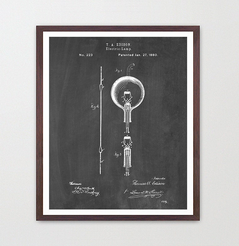 Thomas Edison Light Bulb Ready To Be Framed Electric Lamp 1880 Patent Print