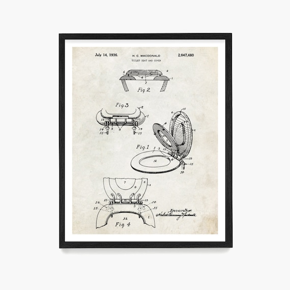 Toilet Seat Patent Art Print: Bathroom Renovation Decor