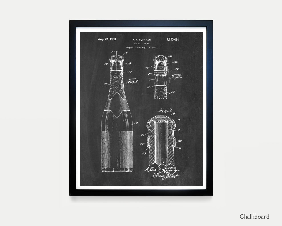 シャンパンボトルのアート印刷物 シャンパンボトルの特許アートプリント：ヴィンテージバー