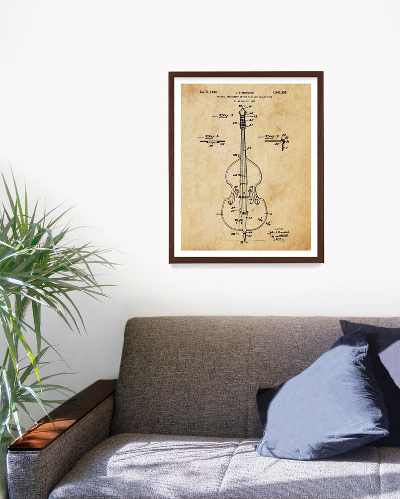 May include: A vintage patent drawing for a musical instrument, a double bass, with detailed diagrams and text. The patent number is 1,941,390 and the date is June 2, 1934.