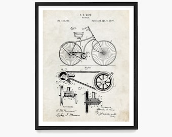 Bicycle Patent Poster Wall Art, Vintage Bicycle, Bike Art, Cycling Art, Cyclist Gift, Bicycle Decor, Apartment Wall Art, Home Decor