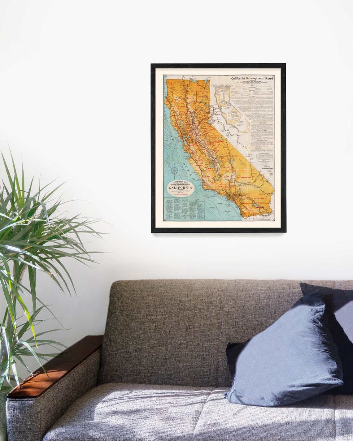California Map California Wall Art Vintage California Map | Etsy