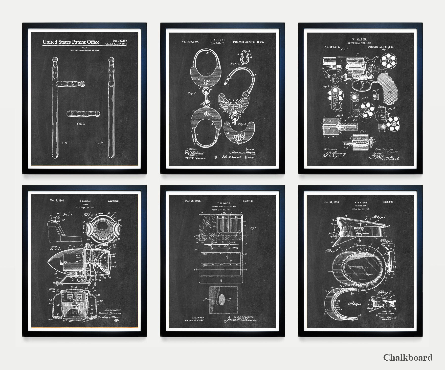 Police Patent Posters Set of 4 Detective Gift Police Decor Law Enforcement Art