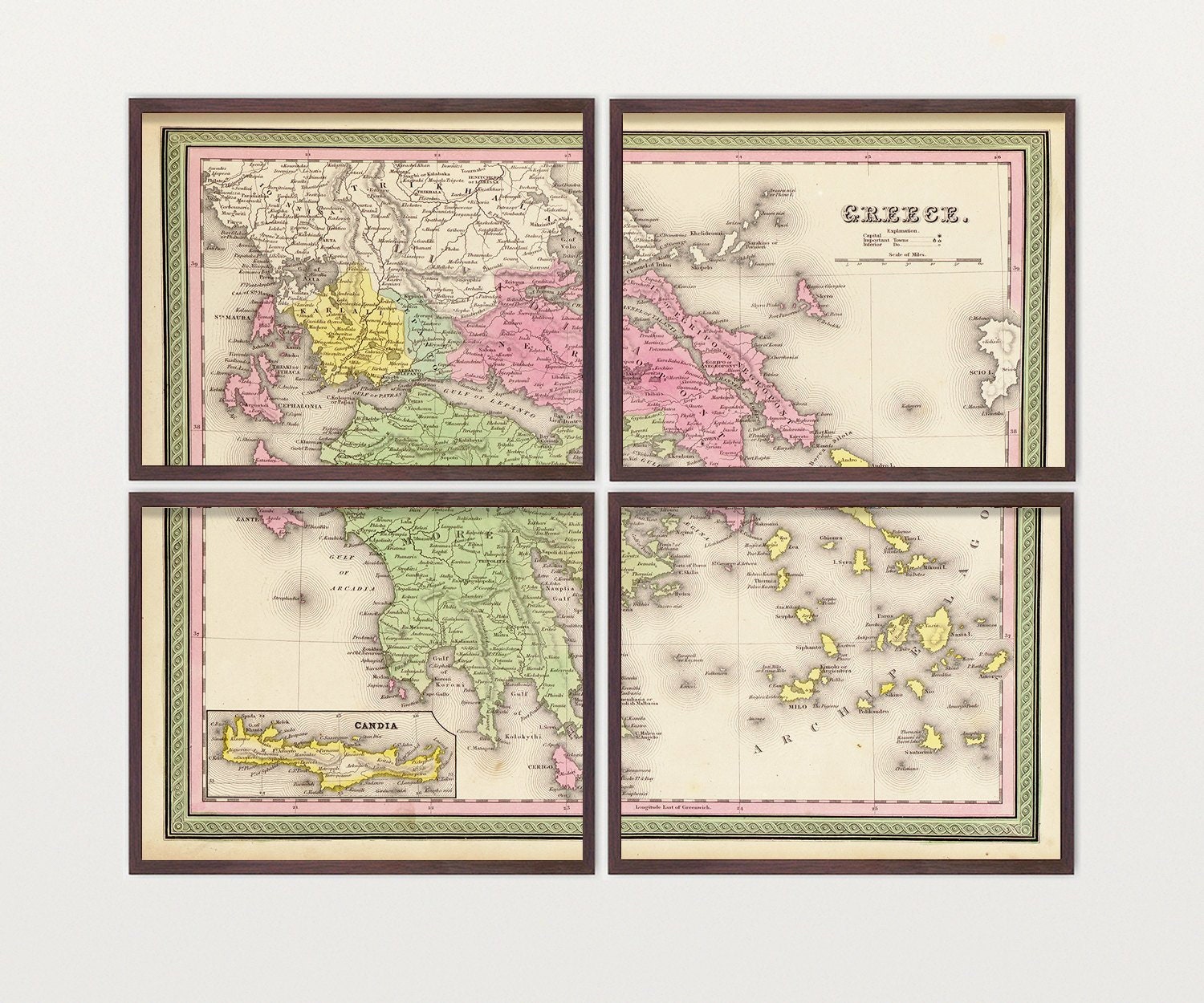 Greece Map Antique Map Greece Art Greece Poster Greece Wall Art Athens Europe Map Europe Art Home Decor Map Art