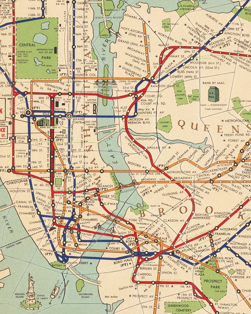 New York City Subway Map Subway Map Art Map Decor New York Etsy
