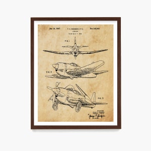 Poster da parete con brevetti di aeroplani, aereo ad ala bassa con elica Contra, poster di aeroplani, brevetto aeronautico, regalo per piloti