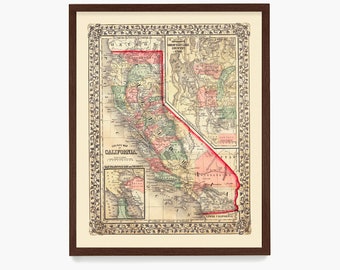 California Map, California Wall Art, Vintage California Map, State Map, Atlas, California Home, Housewarming Gift, Western Art