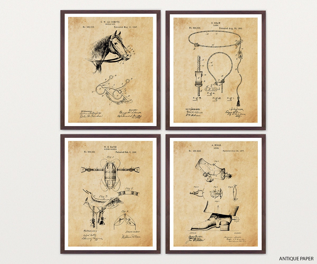 Cowboy Patent Art Cowboy Poster Cowboy Art Horse Art Saddle Lasso Spurs Western Wild West Ranch Art Rancher Texas Art