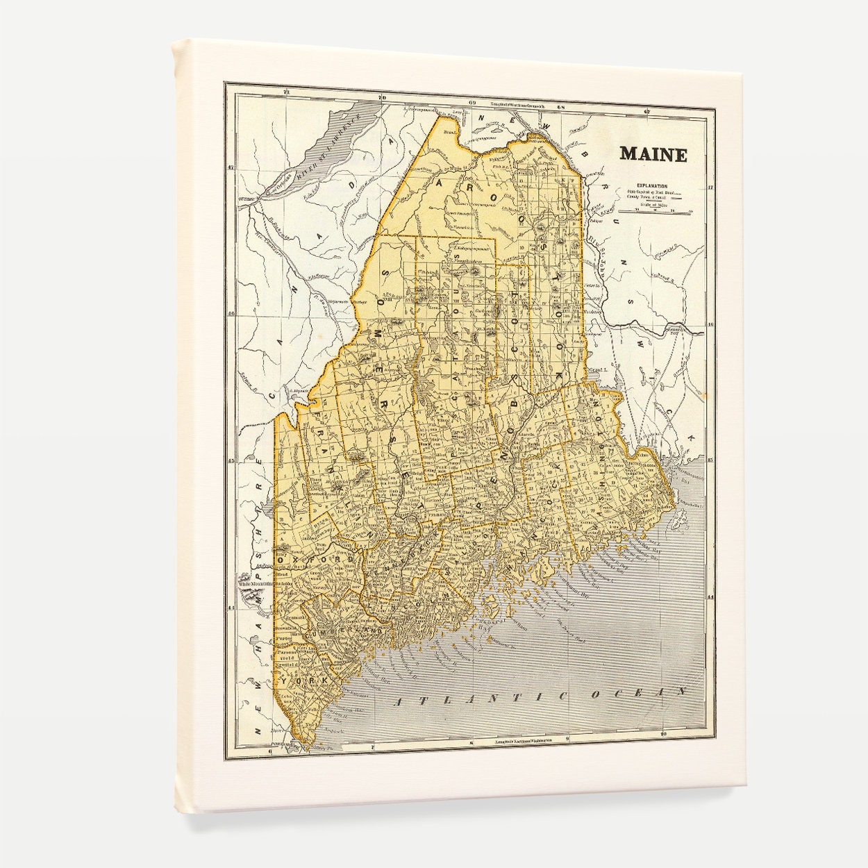 Maine Map Maine Art Maine Wall Art Maine Decor Portland Maine New England Map Art Map Decor Vintage Map Maine Poster Map Art
