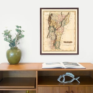 Vermont Map Map Art Map Decor State Map Vermont Art Vermont Decor Vermont Wall Art Old Map Map Wall Decor Vermont Gift image 2