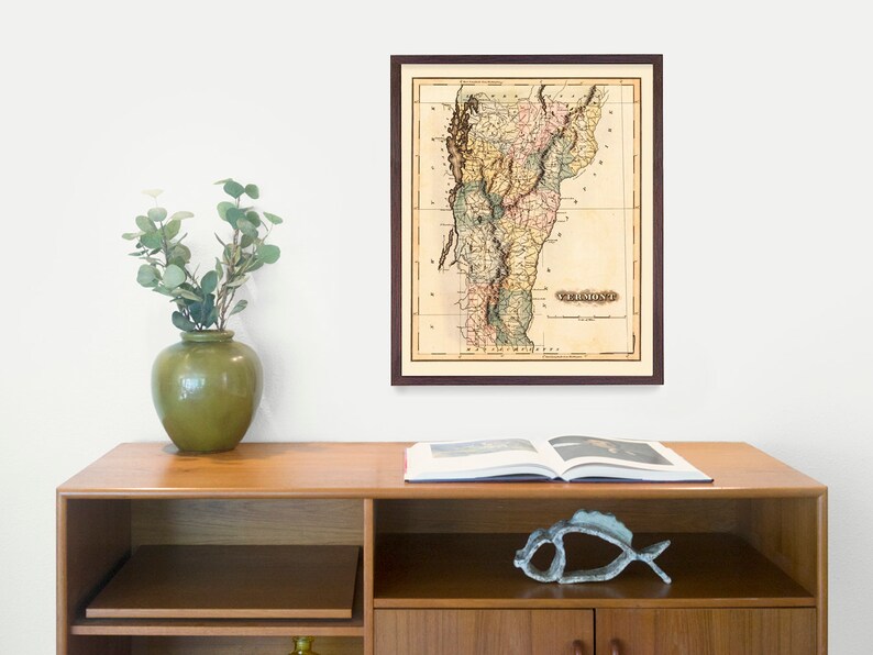 Vermont Map Map Art Map Decor State Map Vermont Art Vermont Decor Vermont Wall Art Old Map Map Wall Decor Vermont Gift image 2