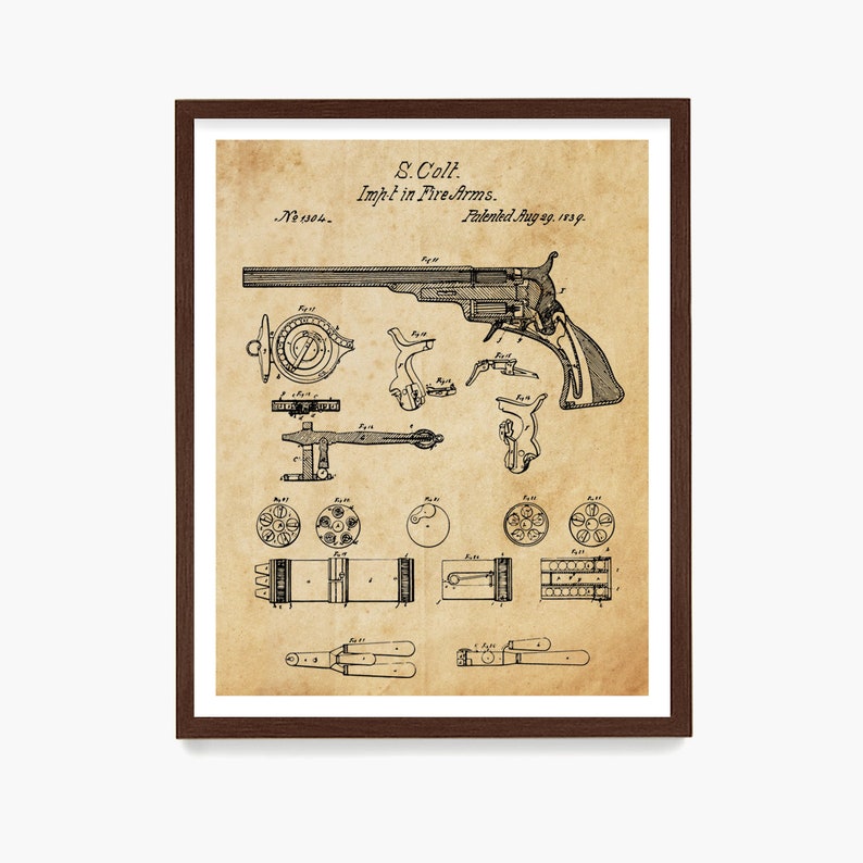 Colt Walker Revolver Patent Print Gun Wall Art Gun Poster Etsy