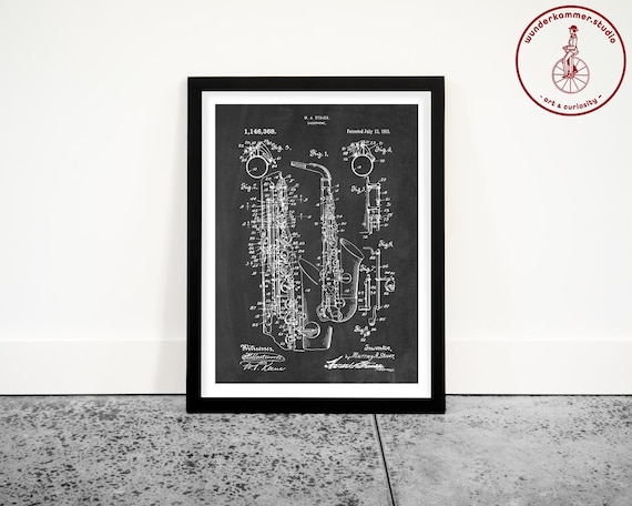 Saxophone Patent Art Print: Vintage Jazz Poster, Musician Gift