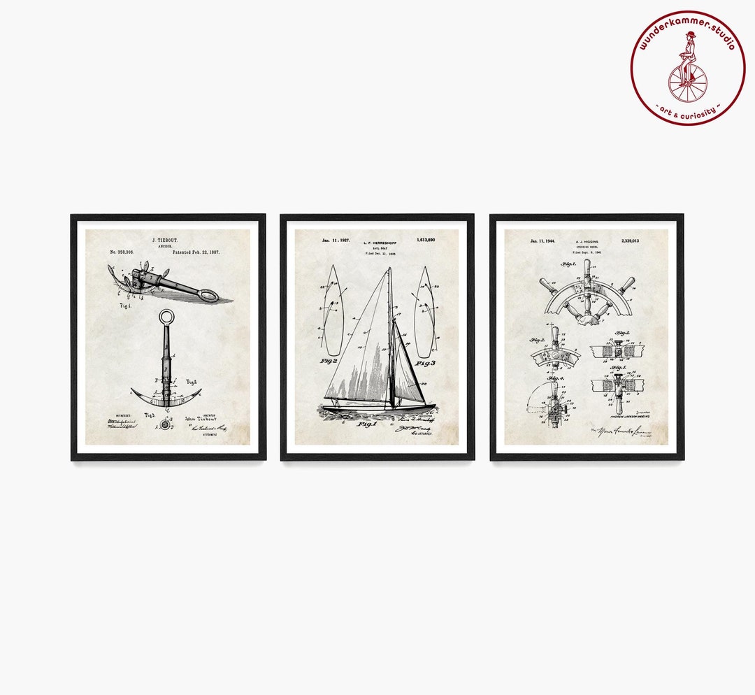 Sailing Patent Art Prints: Nautical Theme Decor, Set of 3 - Etsy