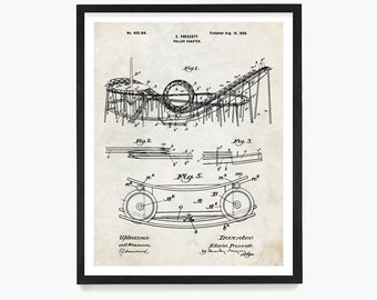 Roller Coaster Patent Art, Roller Coaster Poster, Roller Coaster Design, Amusement Park, Summer House Art