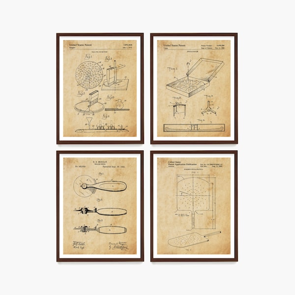 Pizza Patent Art Prints: Kitchen Wall Decor, Pizza Lover Gift